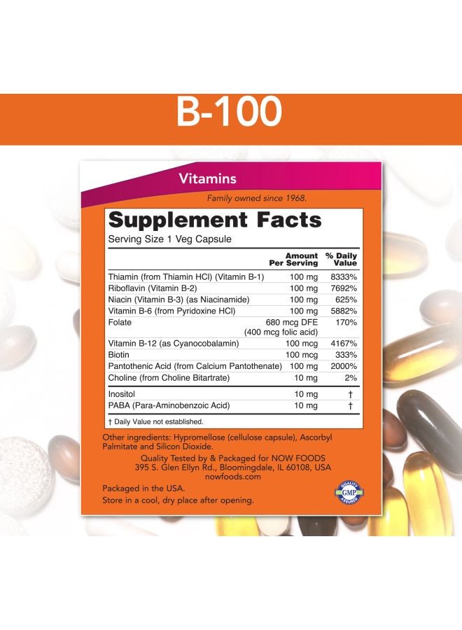 Now Foods Vitamin B-100, Energy Production, Nervous System Health, 100 Veg Capsules - Image 4