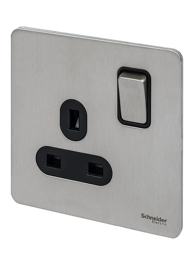 Schneider Electric Stainless Steel Screwless Flat Plate 13A 1 Gang Single Switch Socket Silver/Black  - Image 2