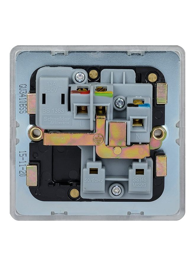 Schneider Electric Stainless Steel Screwless Flat Plate 13A 1 Gang Single Switch Socket Silver/Black  - Image 4