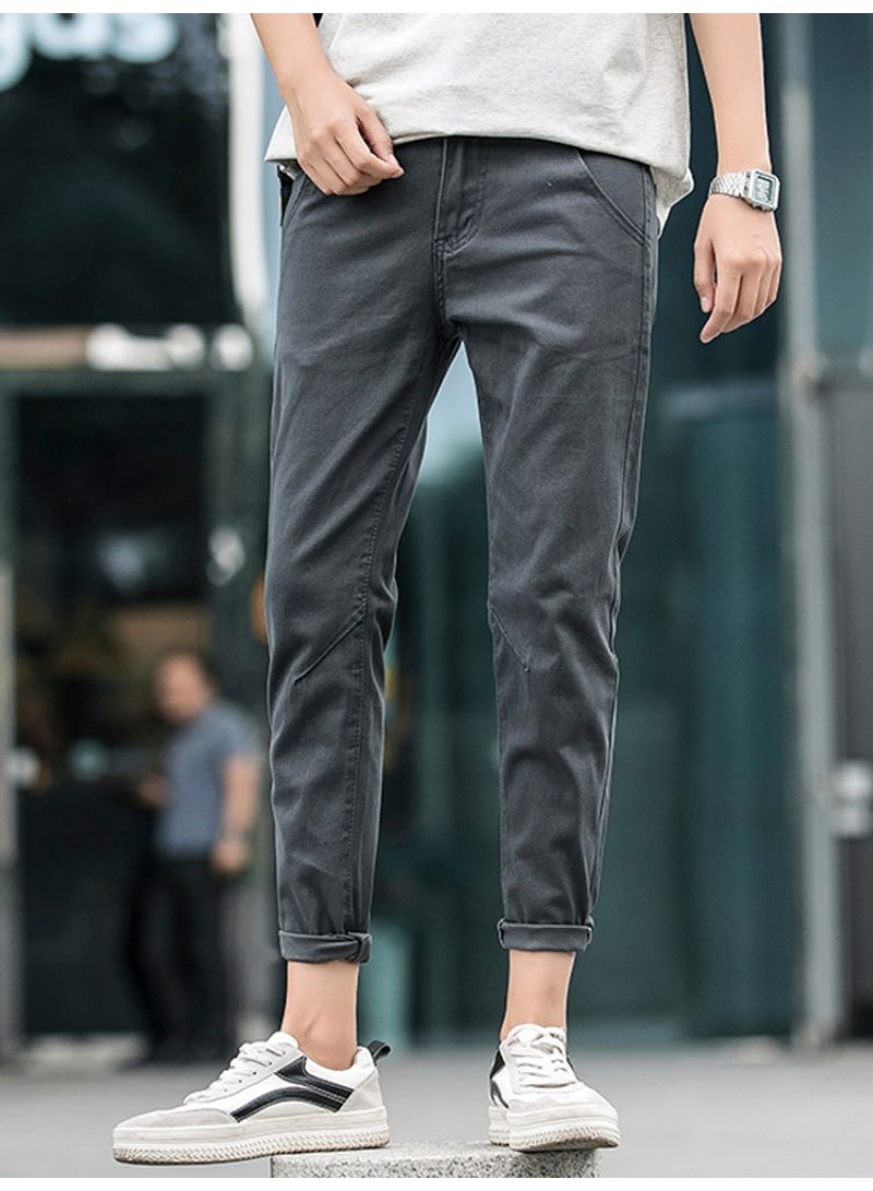 Mid Waisted Solid Color Pocket Trouser Pants Grey 