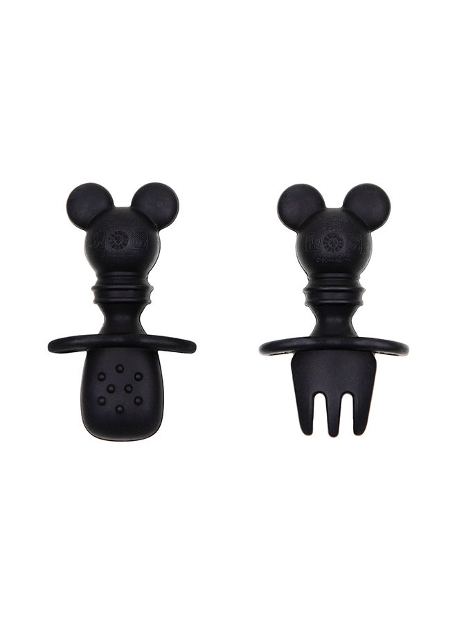 BUMKiNs - Mickey Mouse Silicone Chewtensils, Baby Fork And Spoon Set - Image 1