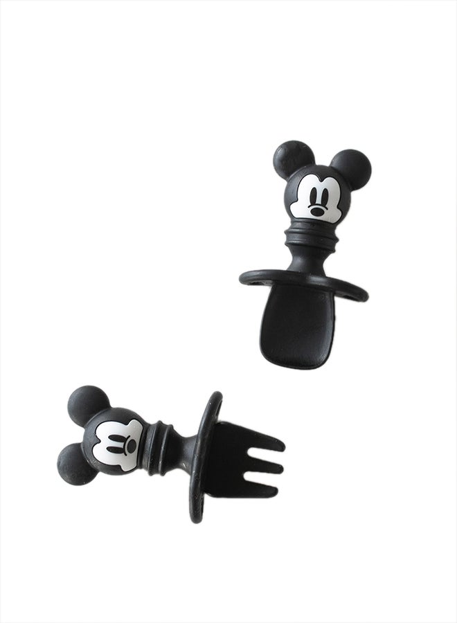 BUMKiNs - Mickey Mouse Silicone Chewtensils, Baby Fork And Spoon Set - Image 1