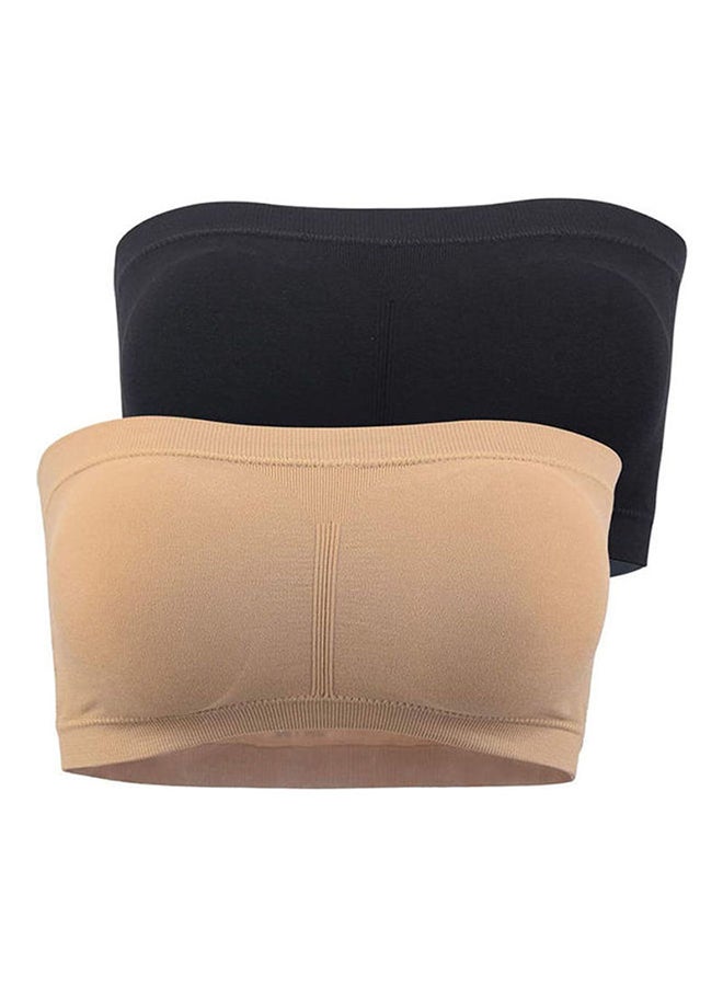 Glamroot - Women's Strapless Seamless Padded Bandeau Tube Top Bra, Removable Pads Black/Beige - Image 1