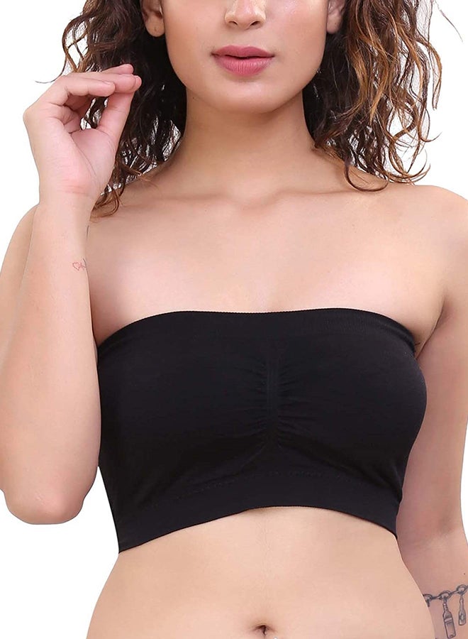Glamroot - Women's Strapless Seamless Padded Bandeau Tube Top Bra, Removable Pads Black/Beige - Image 1
