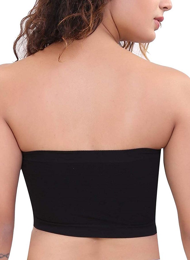 Glamroot - Women's Strapless Seamless Padded Bandeau Tube Top Bra, Removable Pads Black/Beige - Image 1