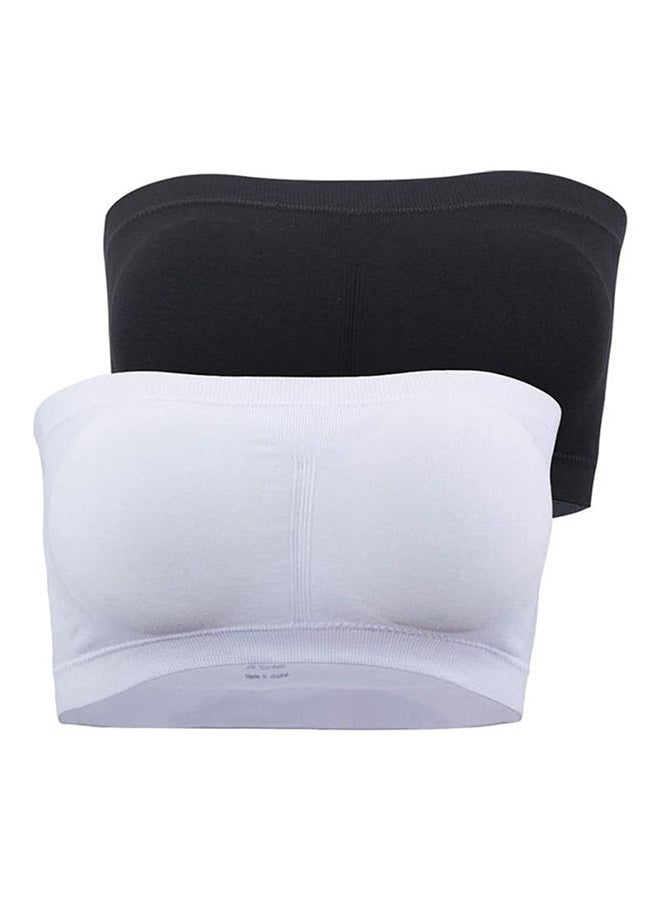 Glamroot - Women's Strapless Seamless Padded Bandeau Tube Top Bra, Removable Pads Black/White - Image 1