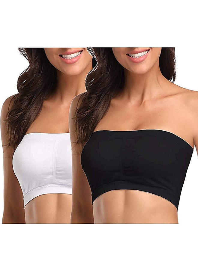 Glamroot - Women's Strapless Seamless Padded Bandeau Tube Top Bra, Removable Pads Black/White - Image 1