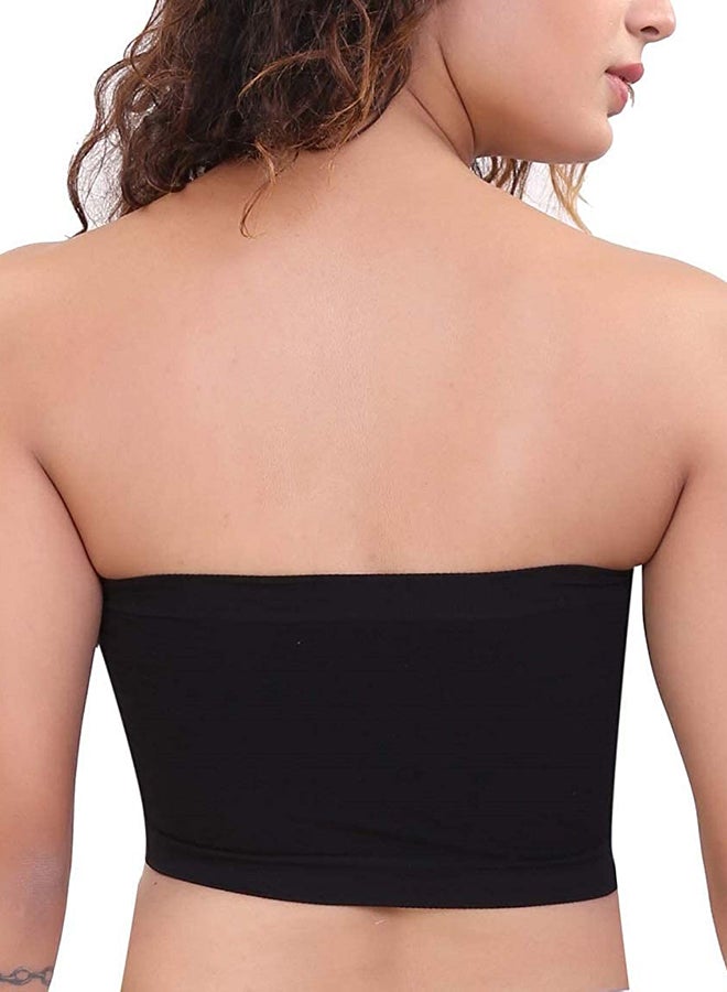 Glamroot - Women's Strapless Seamless Padded Bandeau Tube Top Bra, Removable Pads Black/White - Image 1