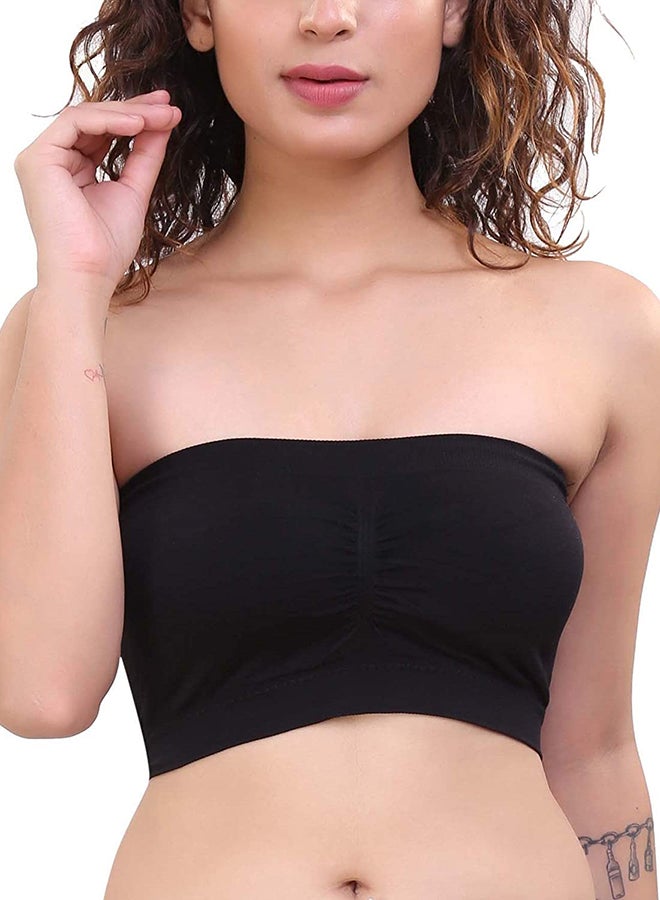 Glamroot - Women's Strapless Seamless Padded Bandeau Tube Top Bra, Removable Pads Black/White - Image 1