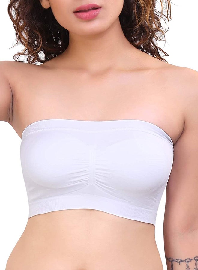 Glamroot - Women's Strapless Seamless Padded Bandeau Tube Top Bra, Removable Pads Beige/White - Image 1