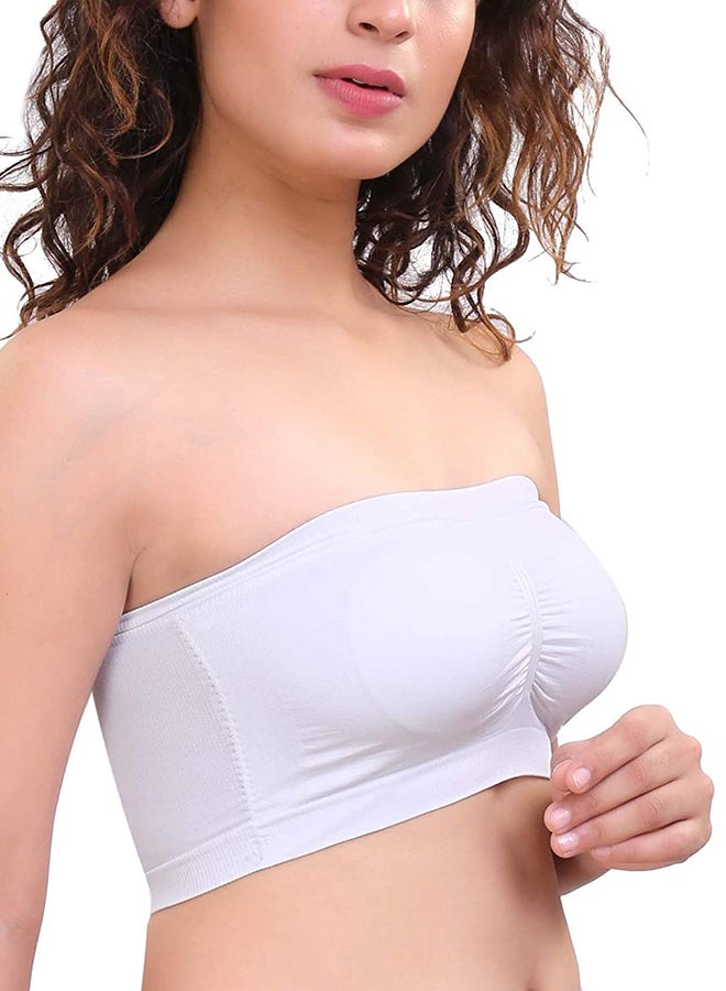 Glamroot - Women's Strapless Seamless Padded Bandeau Tube Top Bra, Removable Pads Beige/White - Image 1