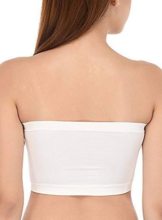 Glamroot - Women's Strapless Seamless Padded Bandeau Tube Top Bra, Removable Pads Beige/White - Image 1