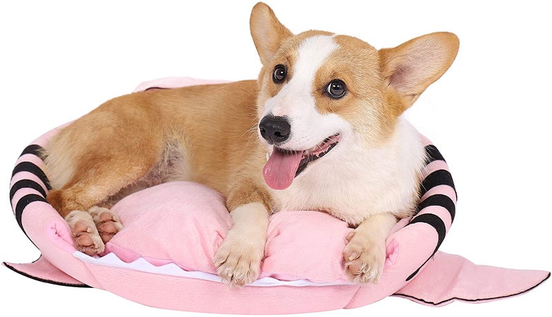 أوتاد بيت للحيوانات الأليفة بشكل فم القرش من القطيفة الدافئة المضادة للماء وردي Smallياردة - Image 4