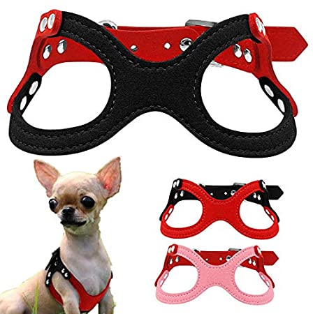 Bluelans Adjustable Small Pet Dog Chest Strap Vest Faux Leather Harness Accessory Red/Black - Image 2