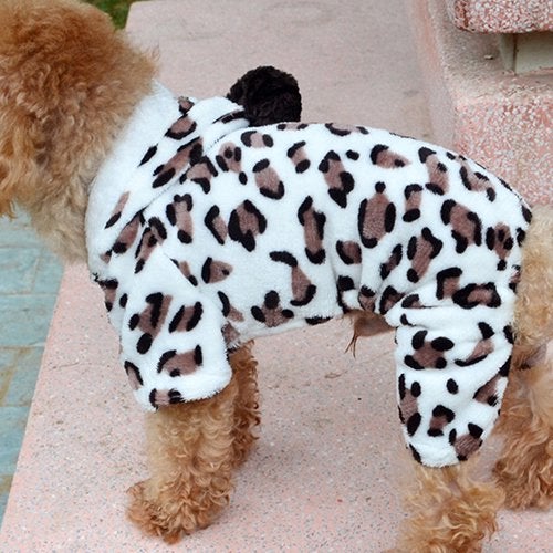 Bluelans Pet Heart Leopard Snowflake Print Pajama Puppy Hoodie Jumpsuit Dog Cat Clothes White/Brown/Black - Image 2