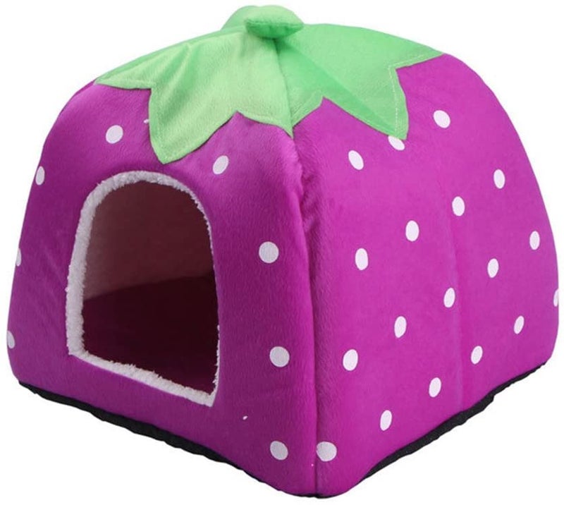 EHOME Foldable Strawberry Pattern Soft Pet House With Cushion Purple/Green/White L - Image 3