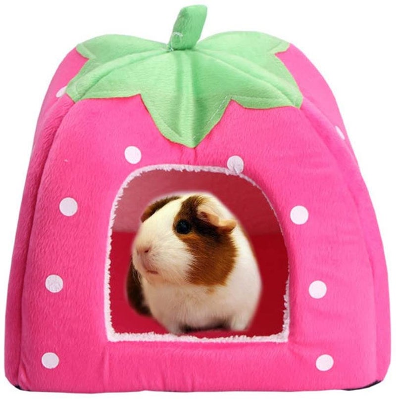 EHOME Foldable Strawberry Pattern Soft Pet House With Cushion Pink/Green/White XL - Image 3