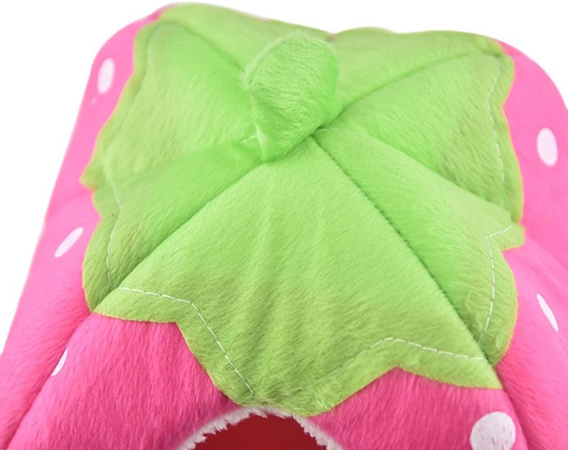 EHOME Foldable Strawberry Pattern Soft Pet House With Cushion Pink/Green/White XL - Image 4