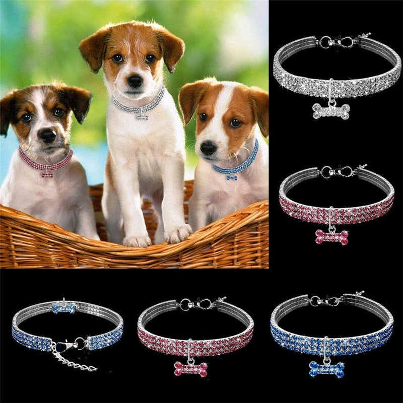 Beauenty 3 Rows of Rhinestone Line Dogs Necklaces Blue 30cm  - Image 5