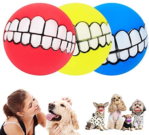 Beauenty Funny Dogs Teeth Chew Toy Squeaking Ball Red/White 7.5cm - Image 3