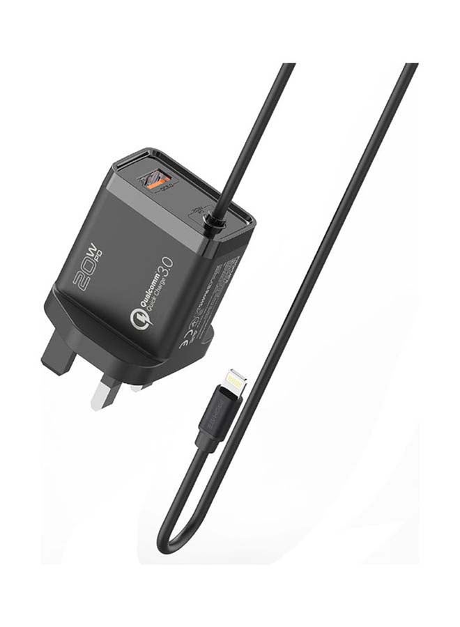 PROMATE Fast Charging 20W Power Delivery Wall Charger With 1.5m Lightning Cable Black  - Image 1