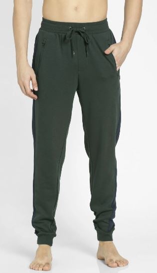 JOCKEY Comfortable Ribbed Waistband Athleisure Track Pant Green/Navy Blue  - Image 1