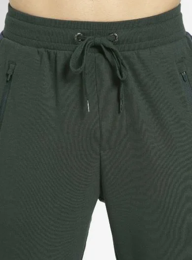 JOCKEY Comfortable Ribbed Waistband Athleisure Track Pant Green/Navy Blue