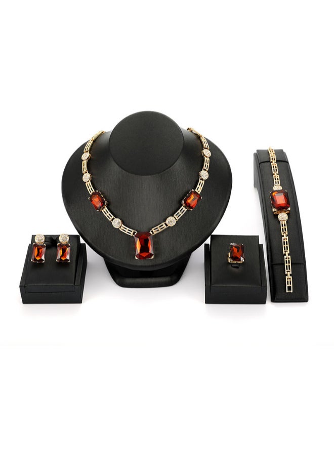 جولي طقم قلادة وأقراط وخاتم وسوار مرصع بالأحجار الكريمة مكون من 4 قطع - Image 1