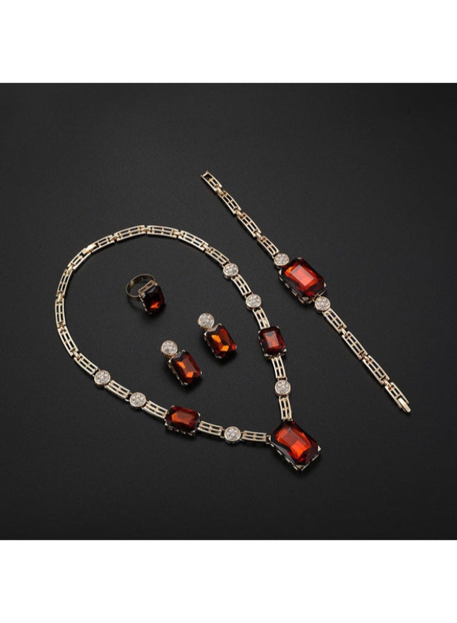 جولي طقم قلادة وأقراط وخاتم وسوار مرصع بالأحجار الكريمة مكون من 4 قطع - Image 3