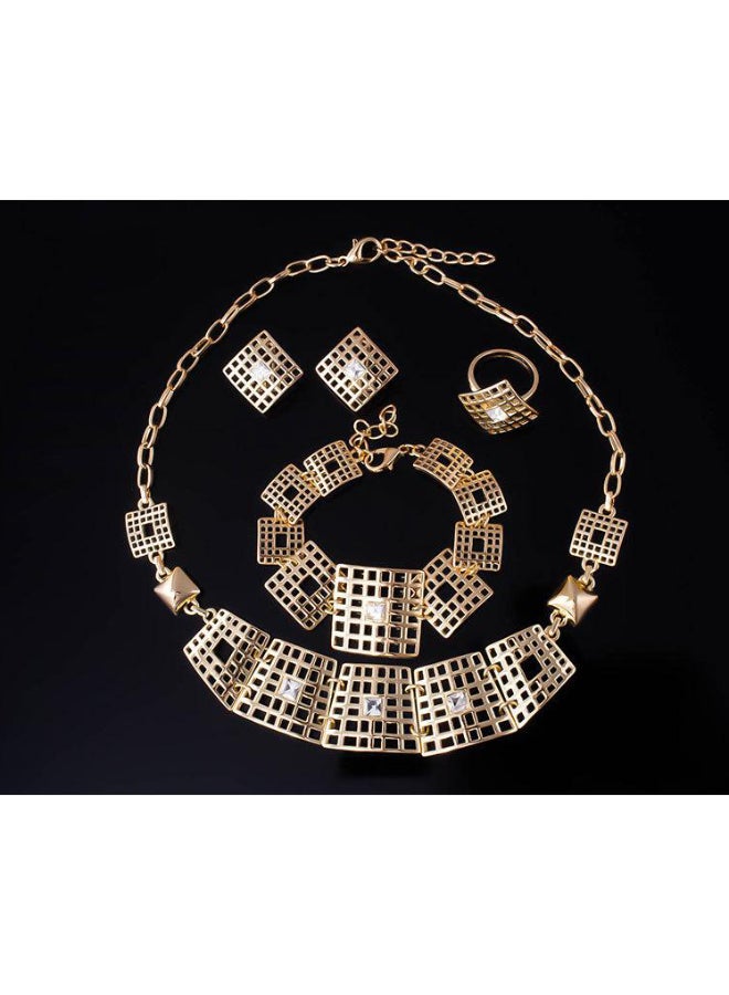 جولي طقم قلادة وأقراط وخاتم وسوار مرصع بالأحجار الكريمة مكون من 4 قطع - Image 2