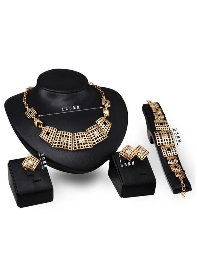 جولي طقم قلادة وأقراط وخاتم وسوار مرصع بالأحجار الكريمة مكون من 4 قطع - Image 4