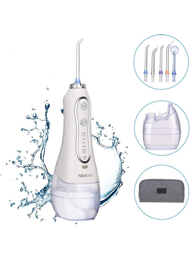 h2ofloss - Cordless Water Dental Flosser, Portable Oral Irrigator For Teeth, Braces, Rechargeable And Ipx7 Waterproof Teeth Cleaner For Home Travel Hf6 White 300ml - Image 1
