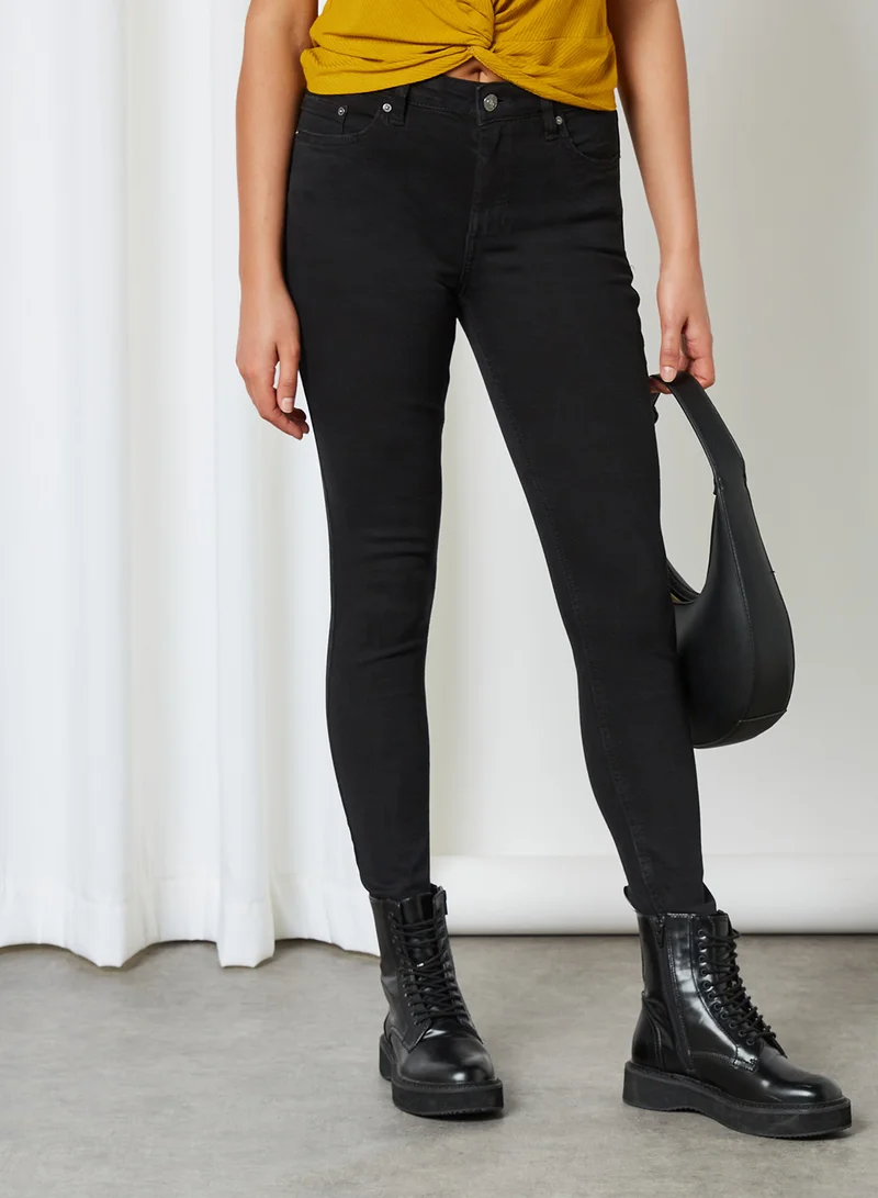 MANGO Isa Crop Skinny Jeans Black Denim