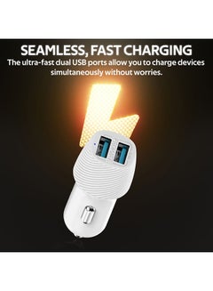 PROMATE 3.4A Car Charger, Universal Compact 3.4A Fast Charging Car Adapter with Smart Output Compatible and Short Circuit Protection for Smartphones, Tablet, All USB Enabled Devices, VolTrip-Duo White/Silver  - Image 2