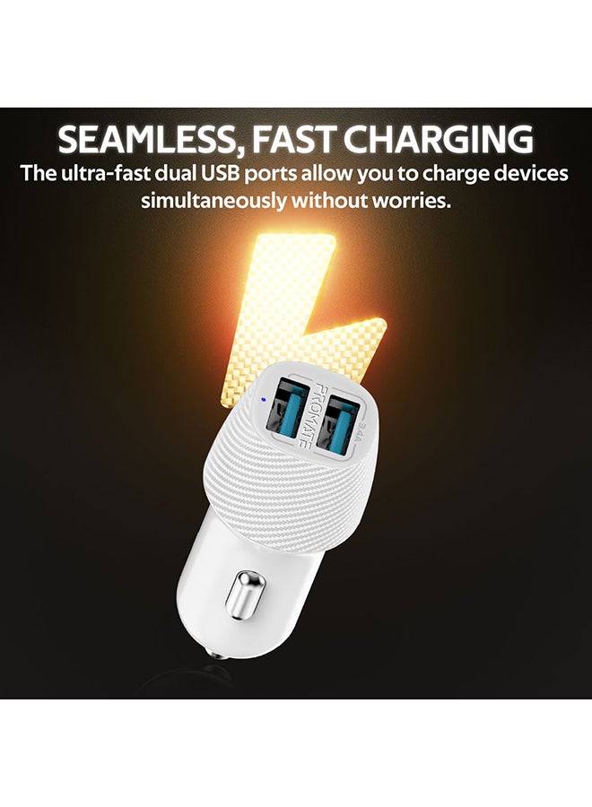 PROMATE 3.4A Car Charger, Universal Compact 3.4A Fast Charging Car Adapter with Smart Output Compatible and Short Circuit Protection for Smartphones, Tablet, All USB Enabled Devices, VolTrip-Duo White/Silver  - Image 2