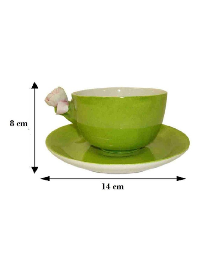 2-Piece Tea Cup And Saucer Set Green 200ml - Image 3