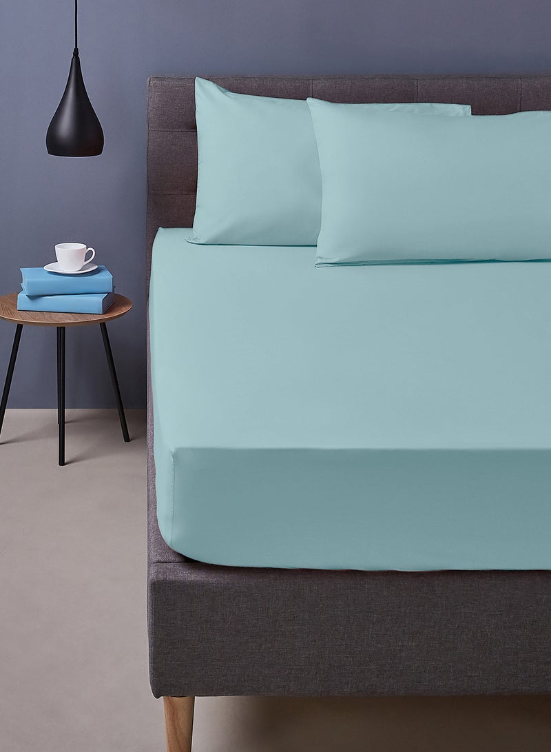 Amal Duvet Cover Set- 100% Cotton 180 Thread Count With 1 Duvet Cover 260X220 Cm And 2 Pillow Cover 50X75 Cm - For King/Super King Size Mattress Cotton Surf Blue - Image 1