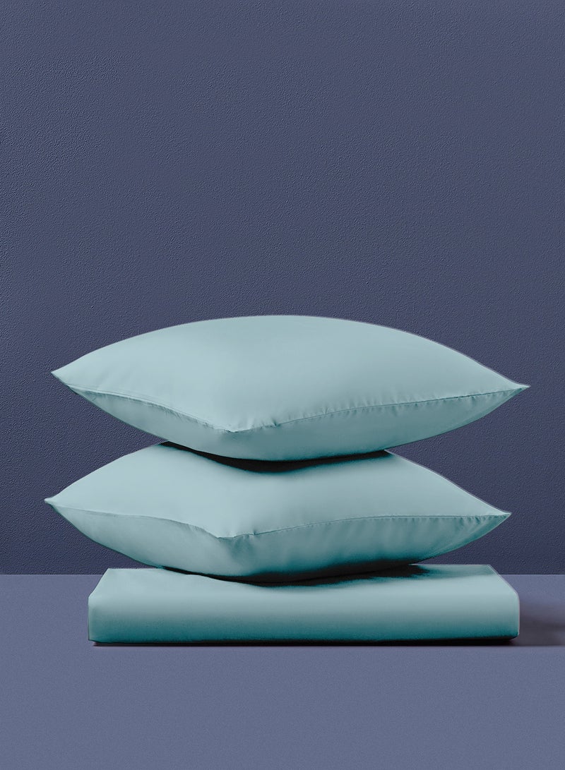 Amal Duvet Cover Set- 100% Cotton 180 Thread Count With 1 Duvet Cover 260X220 Cm And 2 Pillow Cover 50X75 Cm - For King/Super King Size Mattress Cotton Surf Blue - Image 2