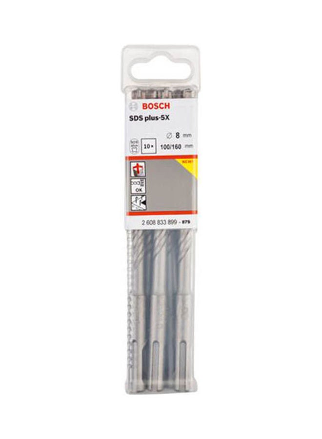 BOSCH Sds Plus-5X, For Reinforced Concrete Hammer Bits 10Pcs Silver 8x100x160mm 