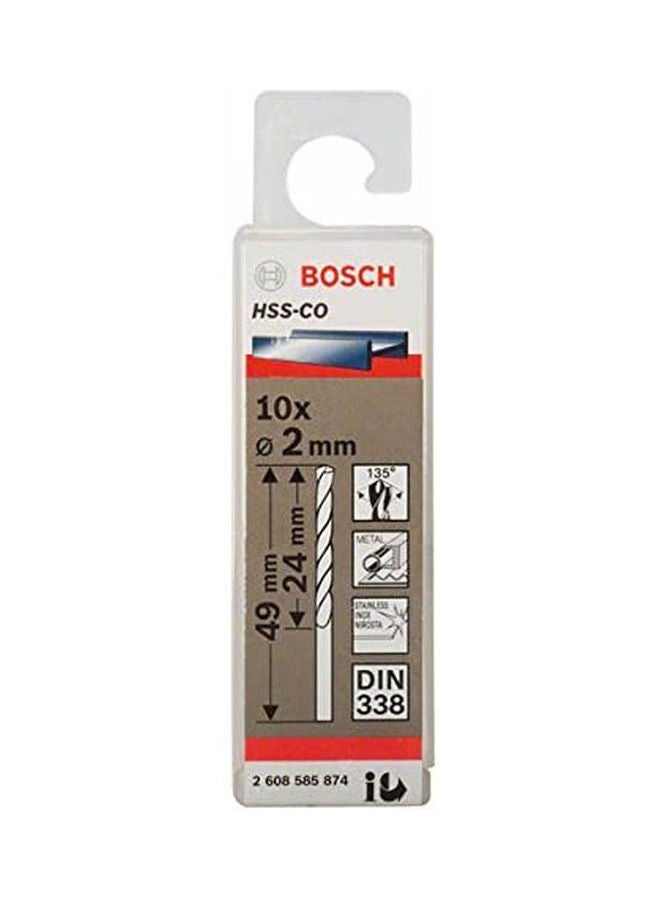 BOSCH Pack Of  10 Metal Drill Bits  Hss-Co Silver 2X24X49 