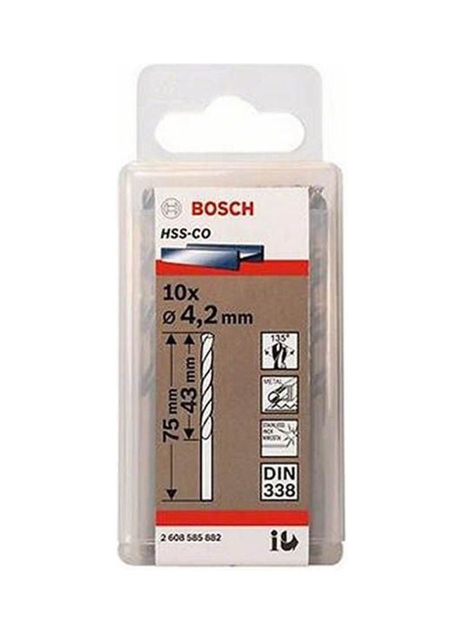 BOSCH Pack Of 10Metal Drill Bit Hss-Co Silver 4.2X43X75mm 