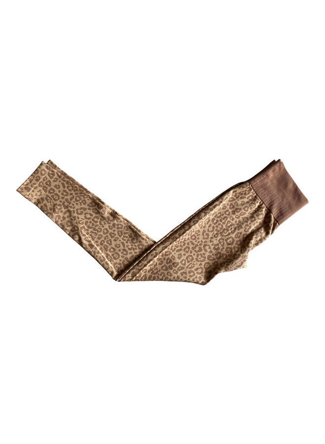 2 Piece Leopard Print Bra And High Waist Leggings Set Brown  - Image 3