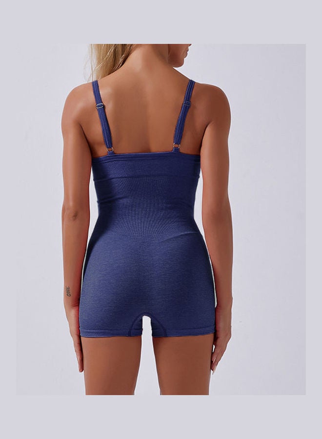 Generic - Women Spaghetti Straps Jumpsuits Yoga Workout Sportswear Solid Casual Rompers Dark Blue - Image 1