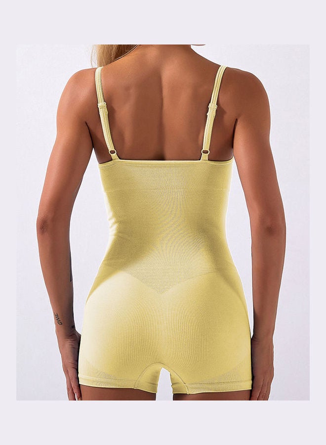 Women Spaghetti Straps Jumpsuits Yoga Workout Sportswear Solid Casual Rompers Yellow  - Image 2