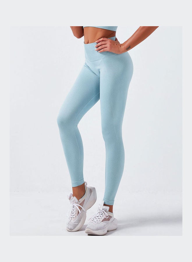 Breathable Moisture-Wicking High-Waist Compression Leggings Light Blue - Image 3