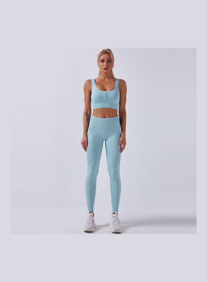 Breathable Moisture-Wicking High-Waist Compression Leggings Light Blue - Image 1