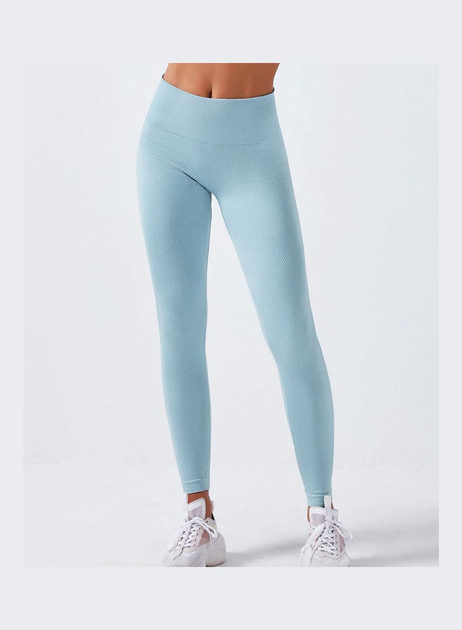 Breathable Moisture-Wicking High-Waist Compression Leggings Light Blue - Image 2