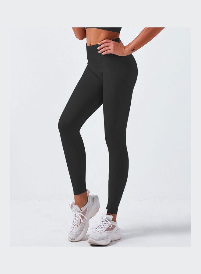 Breathable Moisture-Wicking High-Waist Compression Leggings Black - Image 3