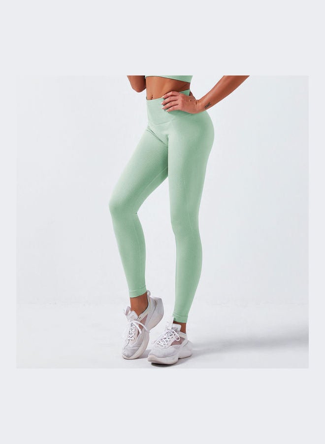 Breathable Moisture-Wicking High-Waist Compression Leggings Light Green - Image 3