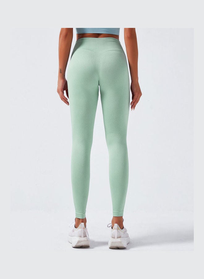 Breathable Moisture-Wicking High-Waist Compression Leggings Light Green - Image 2